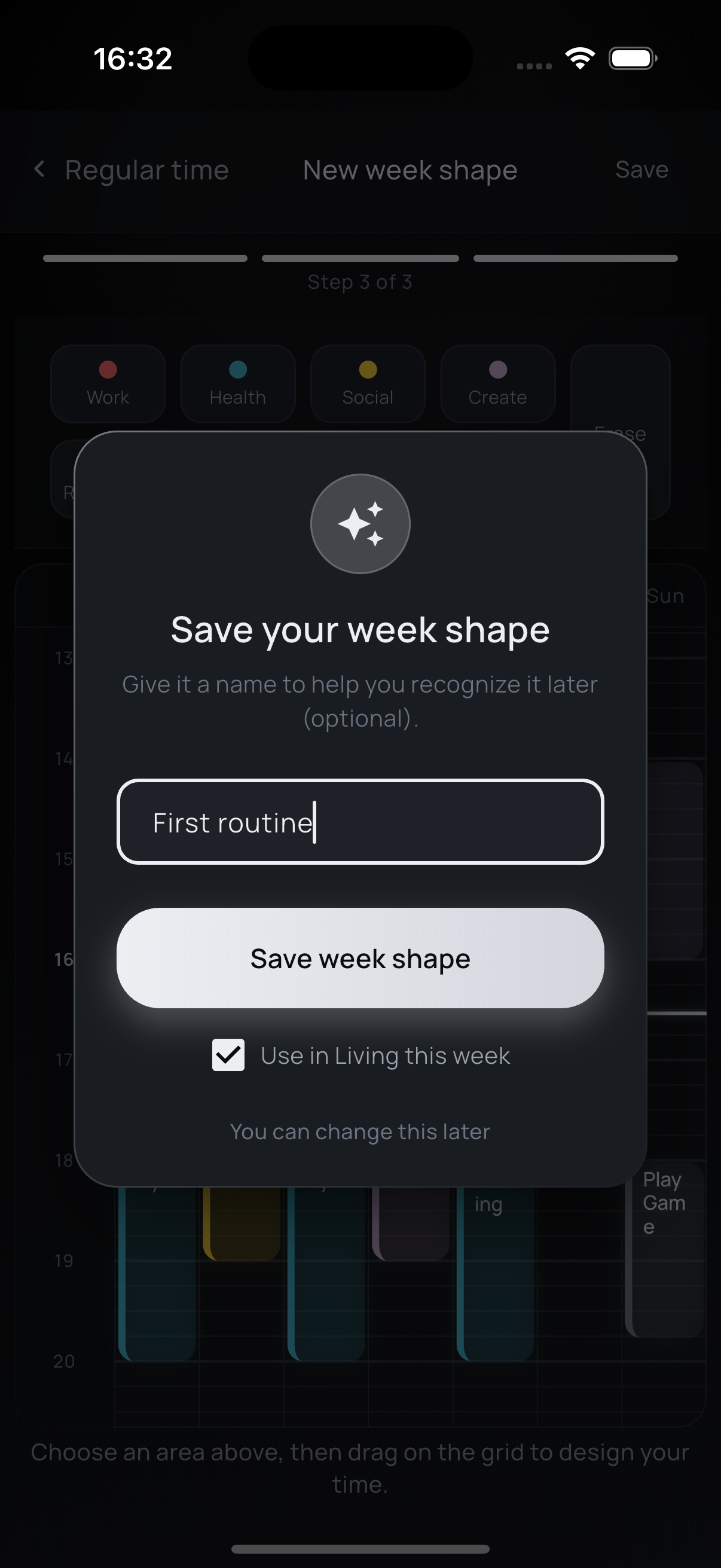 Saving a week shape template in BEOS for reuse